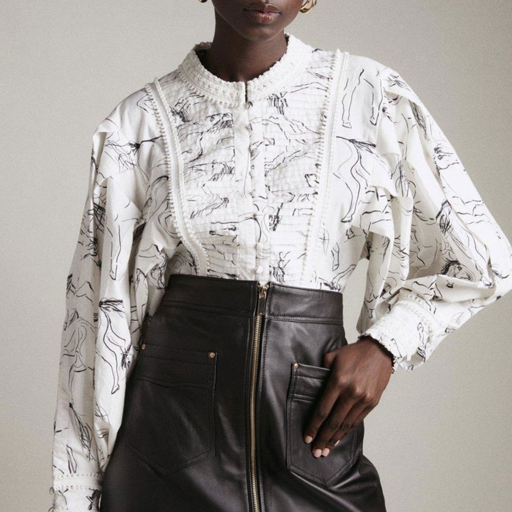 Karen Millen White and Black Patterned Blouse